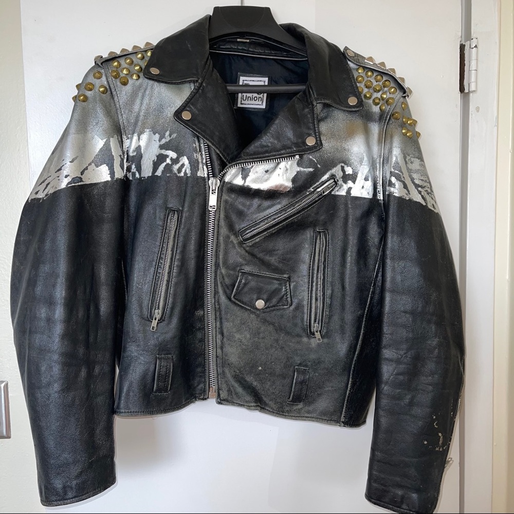 GENUINE LEATHER STUDDED PAINTED BIKER JACKET